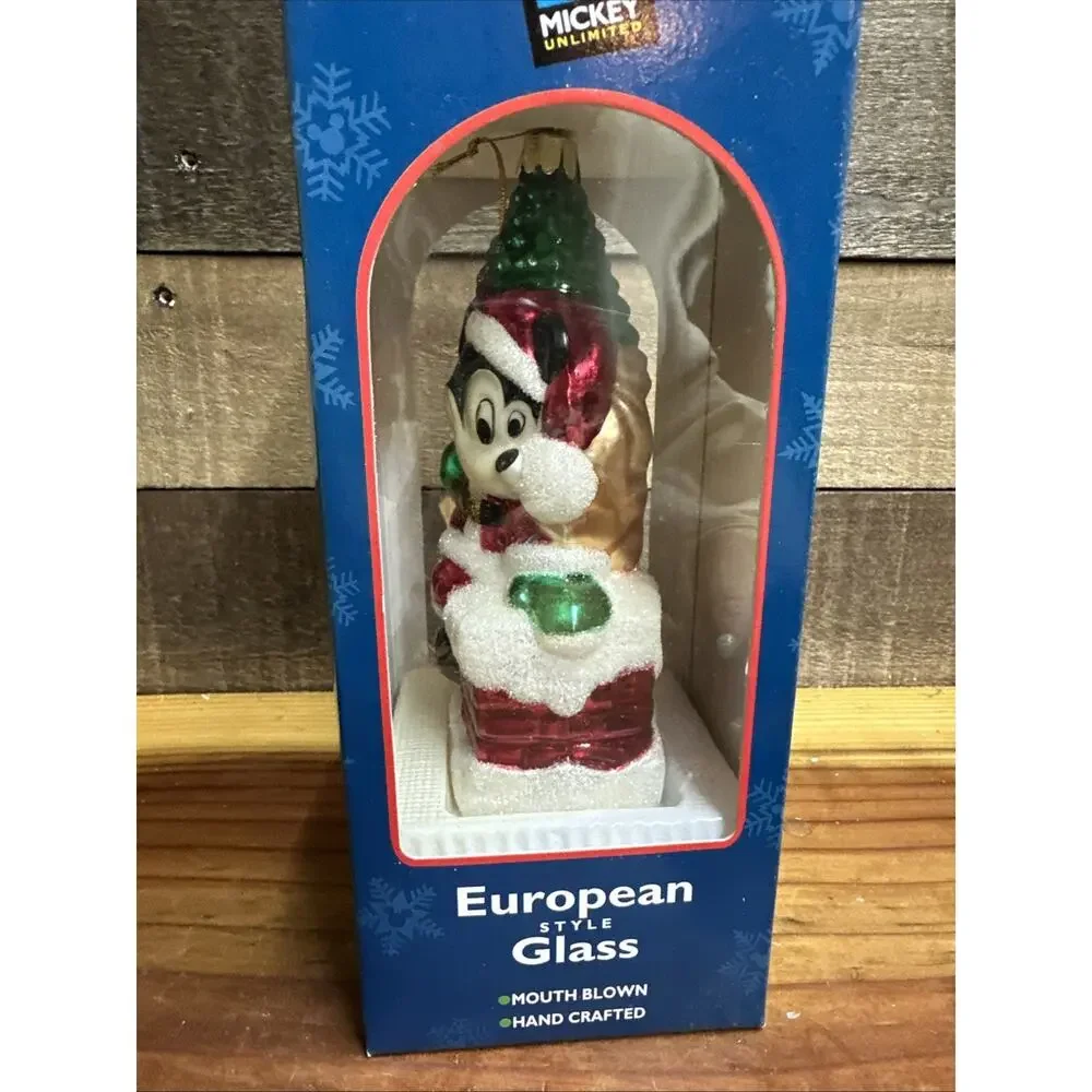 Vintage European Style Blown Glass Mickey Mouse Christmas Ornament In Box